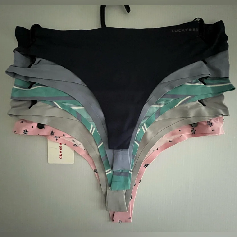 Lucky Brand Silky Smooth Laser Cut Tech Sealed Invisible Edge 5 pc Thongs set - Picture 5 of 13
